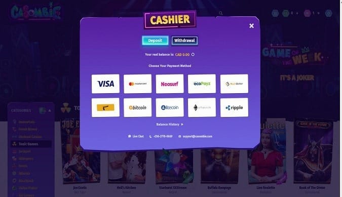 Casombie casino deposit and withdrawal